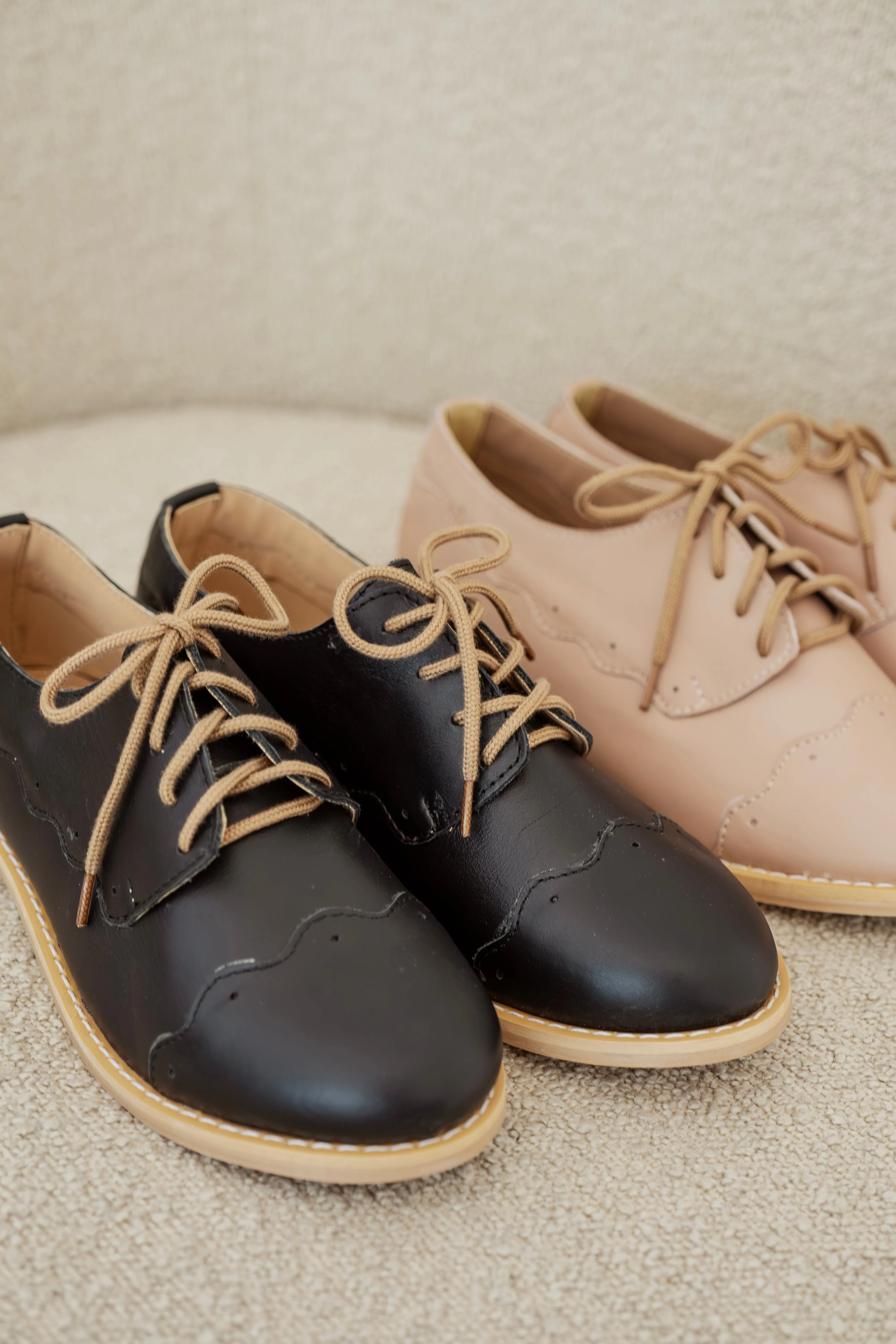 Classic Brogue Shoes: Nude Pink