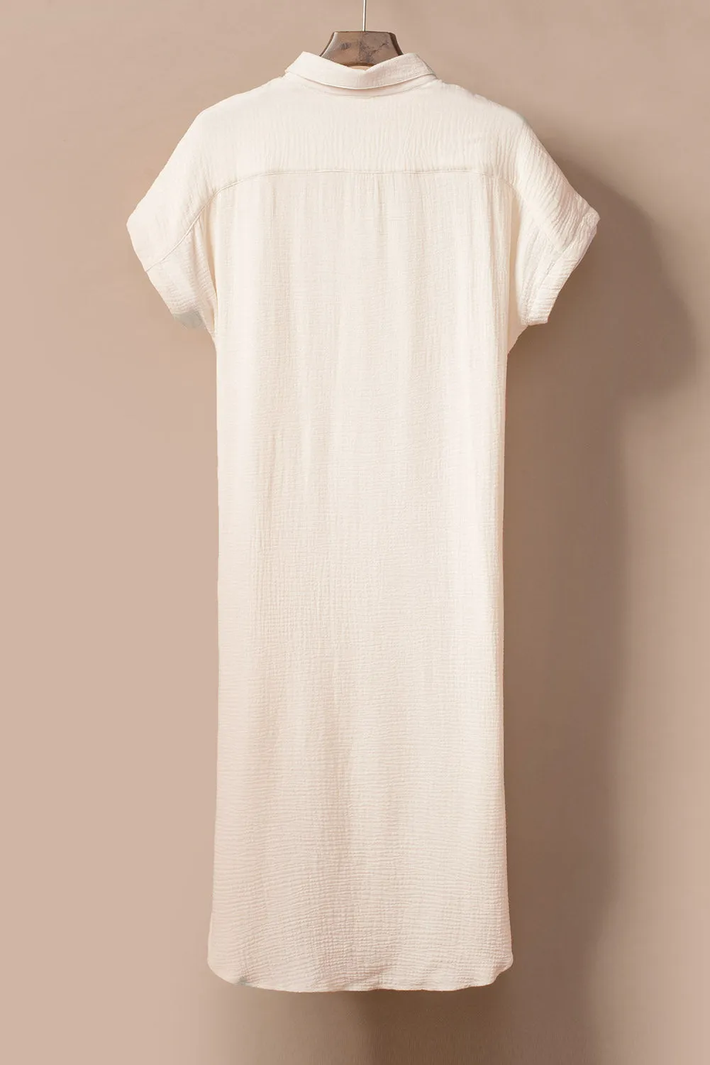 Crinkled Buttons Maxi Beach Dress with Slits