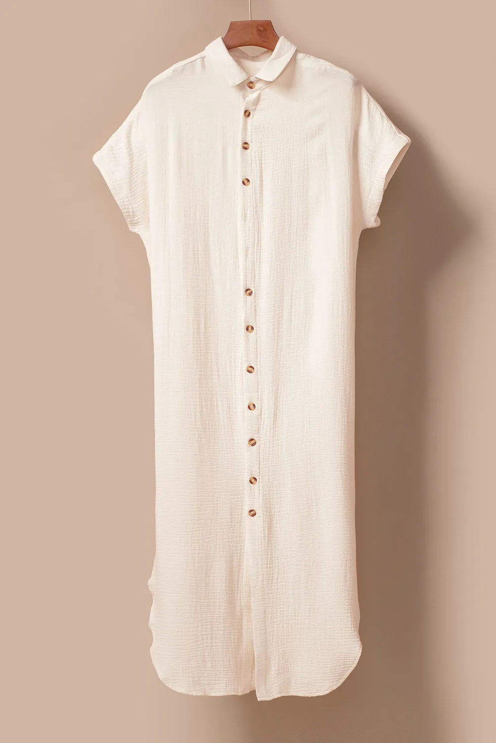 Crinkled Buttons Maxi Beach Dress with Slits