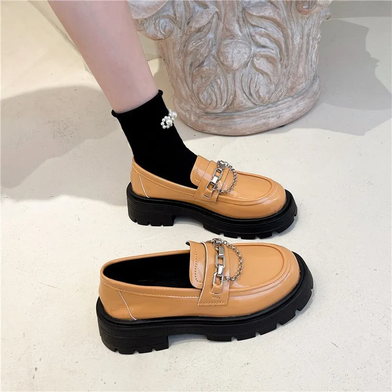 Dark Academia Loafers Metal Chain
