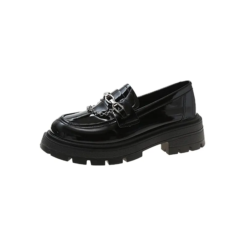 Dark Academia Loafers Metal Chain