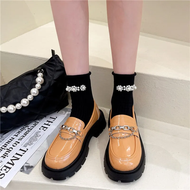 Dark Academia Loafers Metal Chain