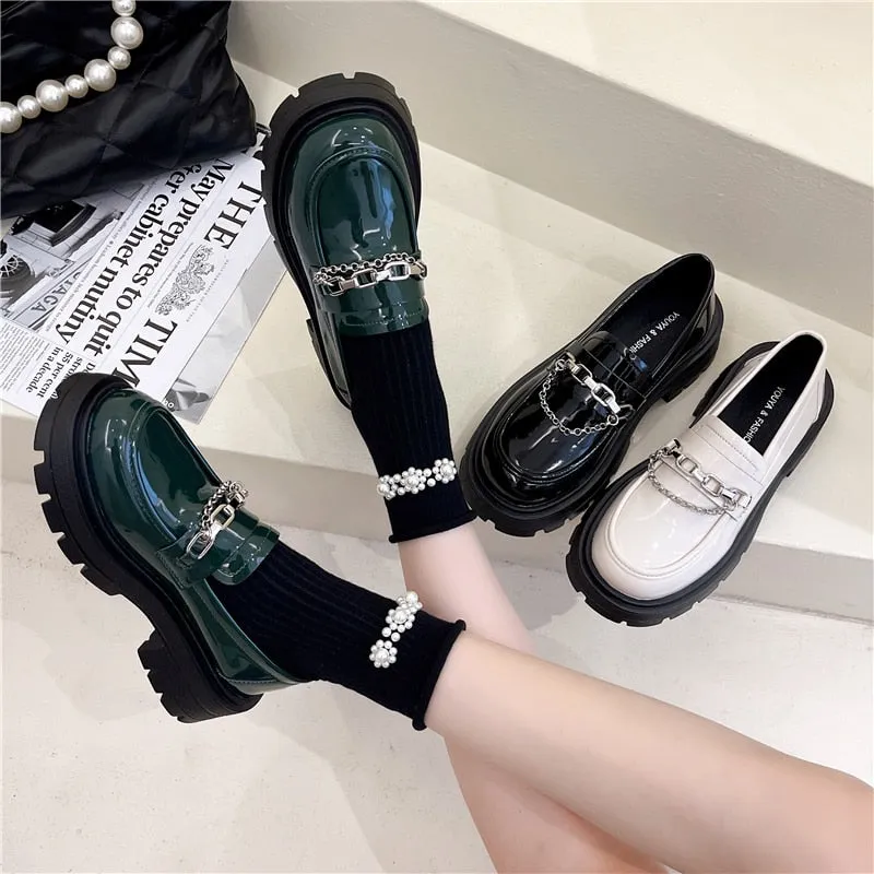 Dark Academia Loafers Metal Chain