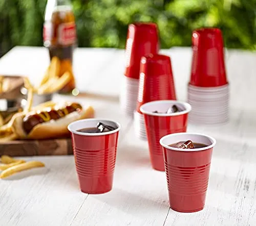 Disposable Party Plastic Cups [50 Pack - 9 oz.] Red Drinking Cups