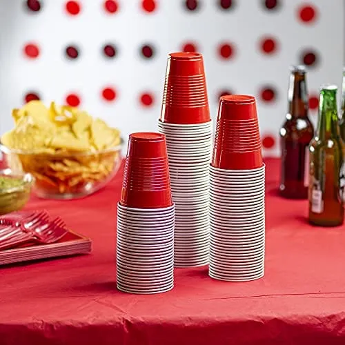 Disposable Party Plastic Cups [50 Pack - 9 oz.] Red Drinking Cups