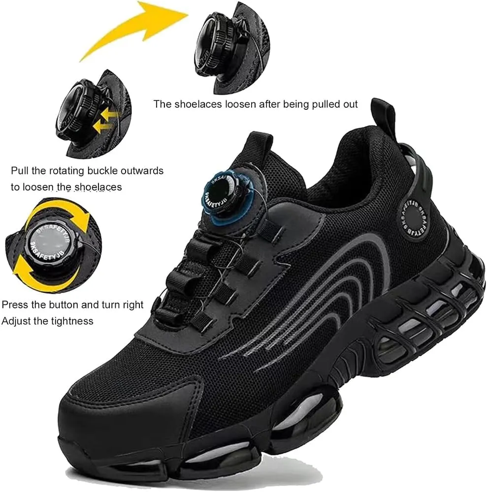 Evontura Steel Toe Shoes Power Trainers, Men's Steel Toe Safety Work Shoes, Comfortable Lightweight Puncture Proof Slip on Indestructible Sneakers, Smash Stab Resistant Air Cushion Shoes (Grey,9)