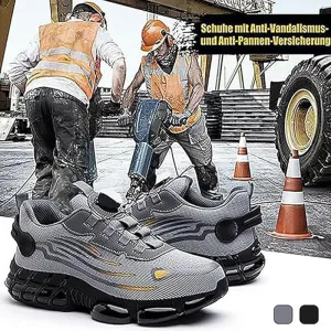 Evontura Steel Toe Shoes Power Trainers, Men's Steel Toe Safety Work Shoes, Comfortable Lightweight Puncture Proof Slip on Indestructible Sneakers, Smash Stab Resistant Air Cushion Shoes (Grey,9)