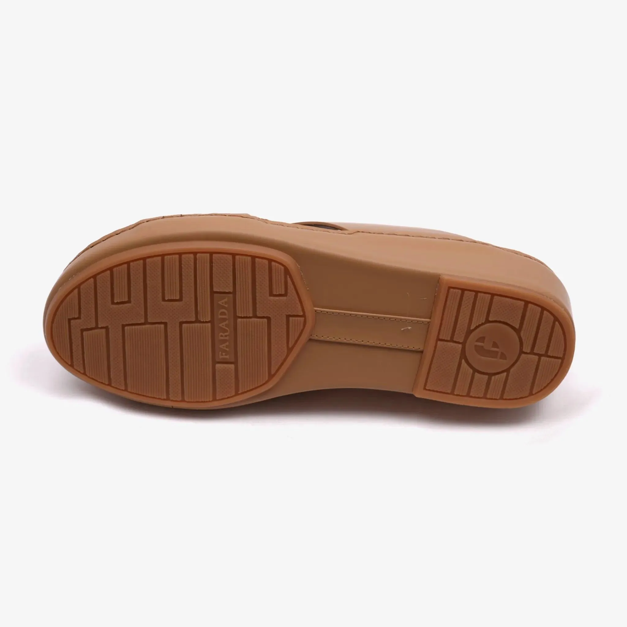 FARADA MATTE LEATHER SLIM ICONIC DOUBLE F TRIM ARABIC SANDAL NATURAL