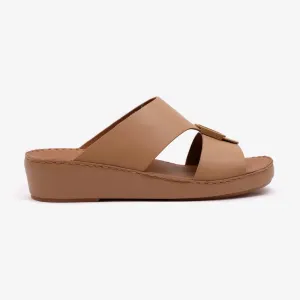 FARADA MATTE LEATHER SLIM ICONIC DOUBLE F TRIM ARABIC SANDAL NATURAL