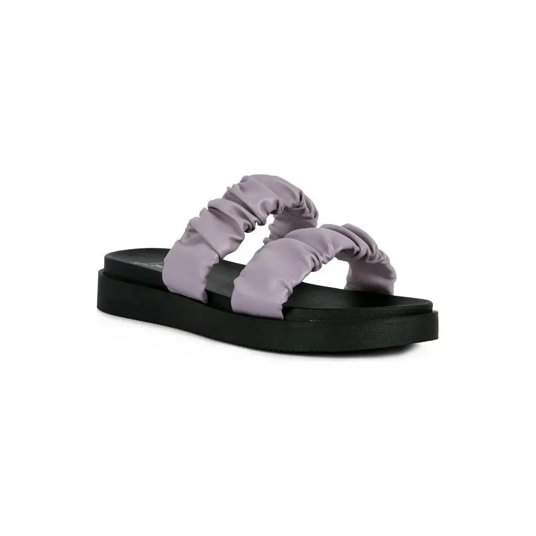 Faux Leather Ruched Strap Platform Sandals