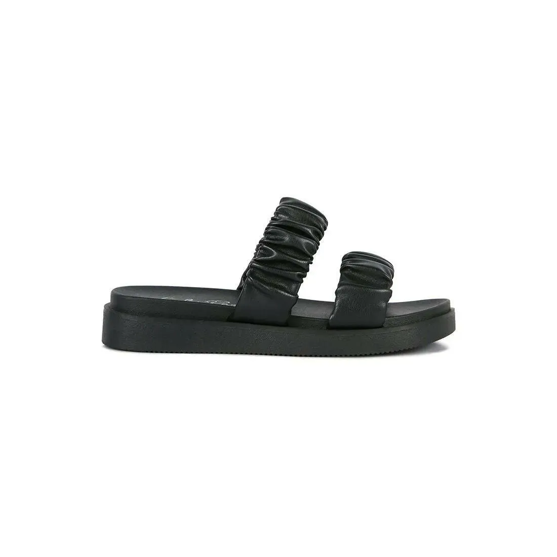 Faux Leather Ruched Strap Platform Sandals