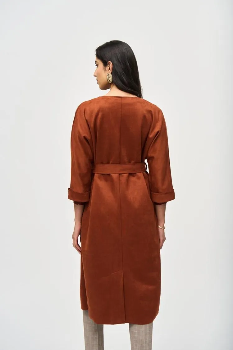 Faux Suede Long Belted Jacket
