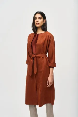 Faux Suede Long Belted Jacket