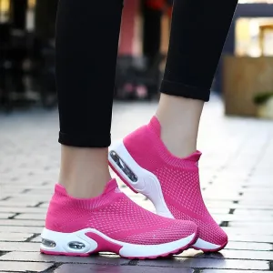 Female Breathable Lightweight Flying Woven Air Cusion Sneakers