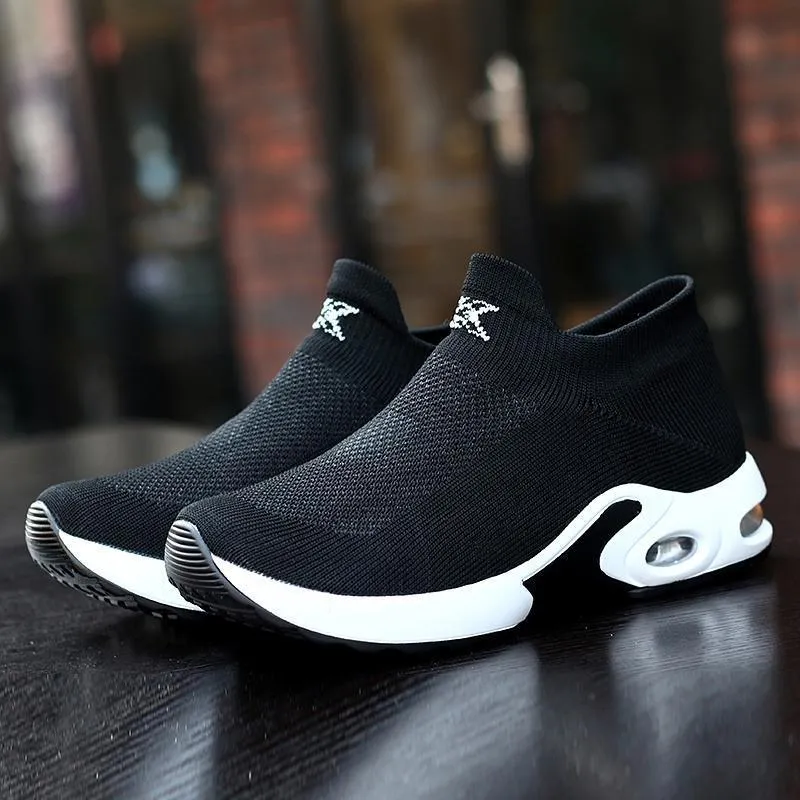 Female Breathable Lightweight Flying Woven Air Cusion Sneakers