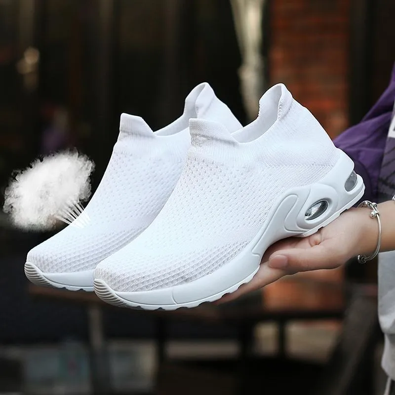 Female Breathable Lightweight Flying Woven Air Cusion Sneakers