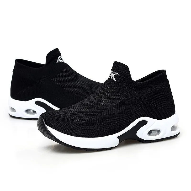 Female Breathable Lightweight Flying Woven Air Cusion Sneakers