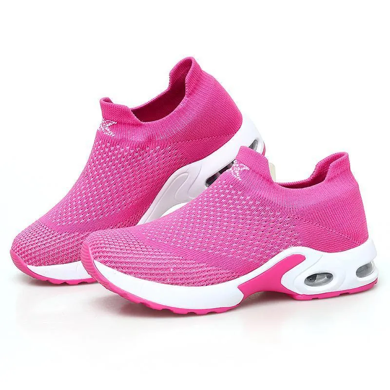 Female Breathable Lightweight Flying Woven Air Cusion Sneakers