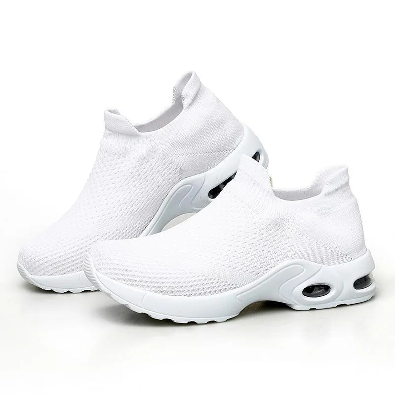 Female Breathable Lightweight Flying Woven Air Cusion Sneakers