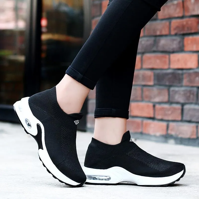 Female Breathable Lightweight Flying Woven Air Cusion Sneakers