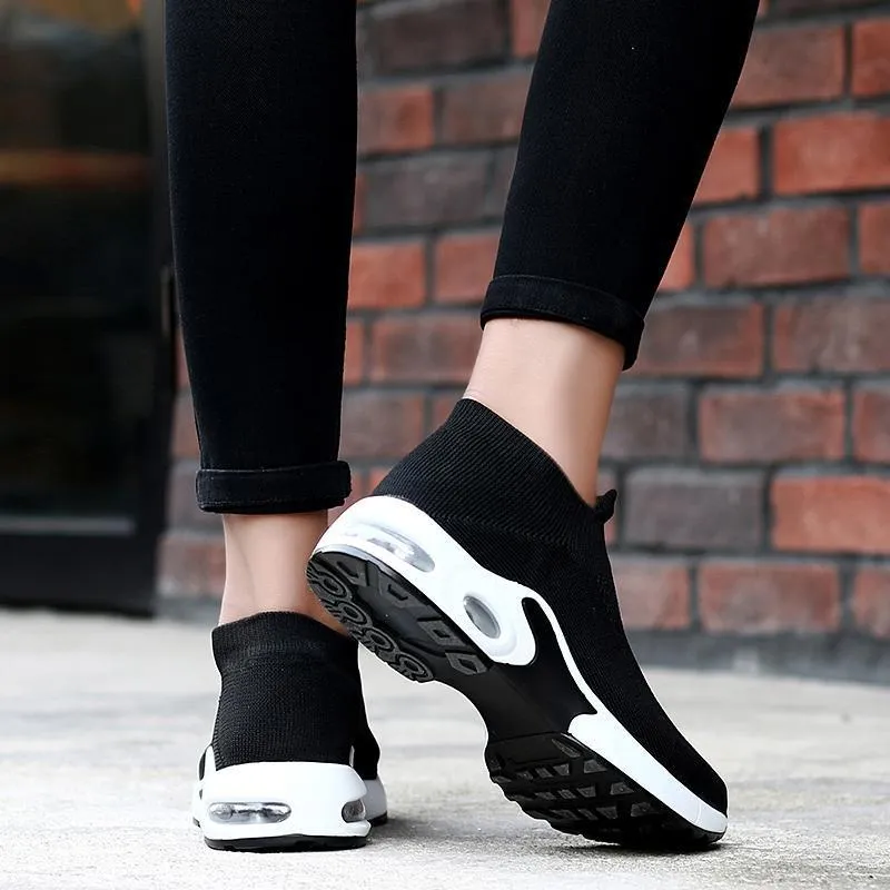 Female Breathable Lightweight Flying Woven Air Cusion Sneakers