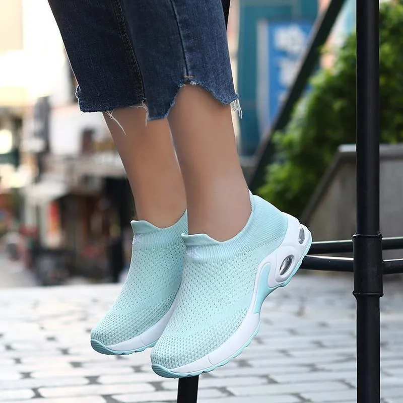 Female Breathable Lightweight Flying Woven Air Cusion Sneakers