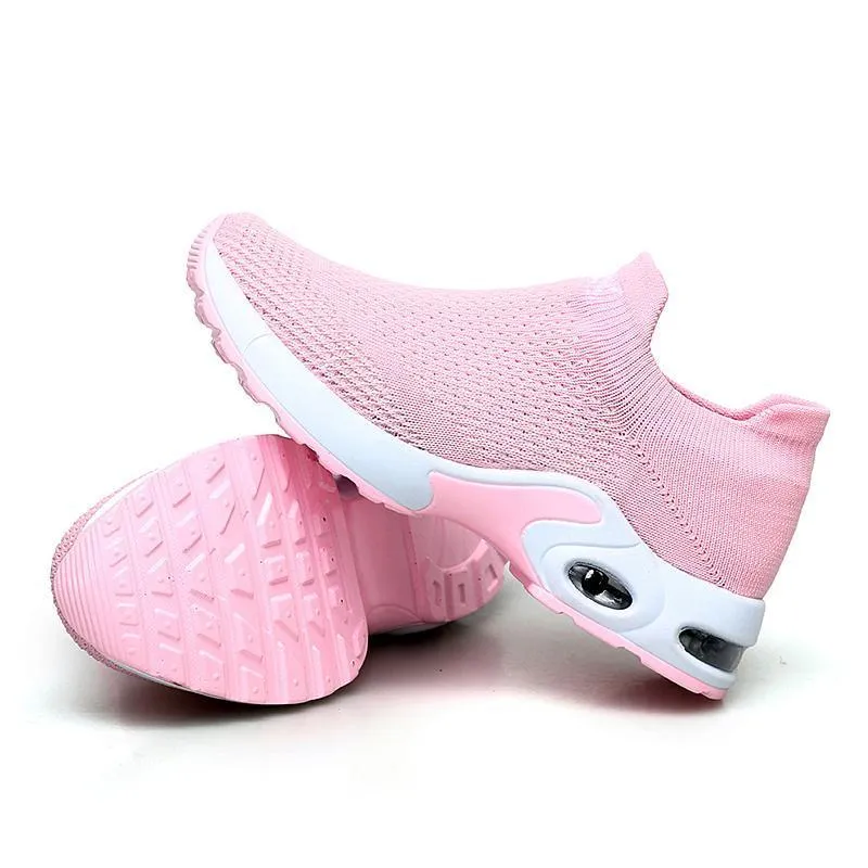 Female Breathable Lightweight Flying Woven Air Cusion Sneakers