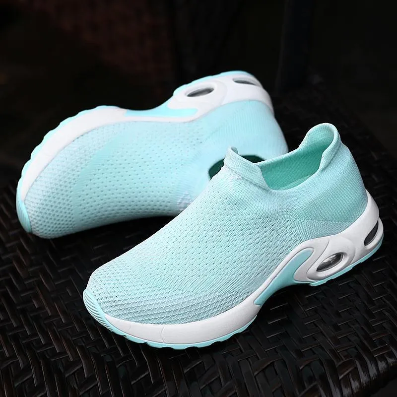 Female Breathable Lightweight Flying Woven Air Cusion Sneakers