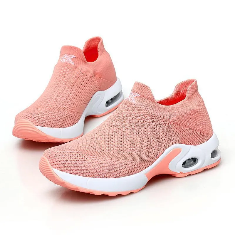 Female Breathable Lightweight Flying Woven Air Cusion Sneakers