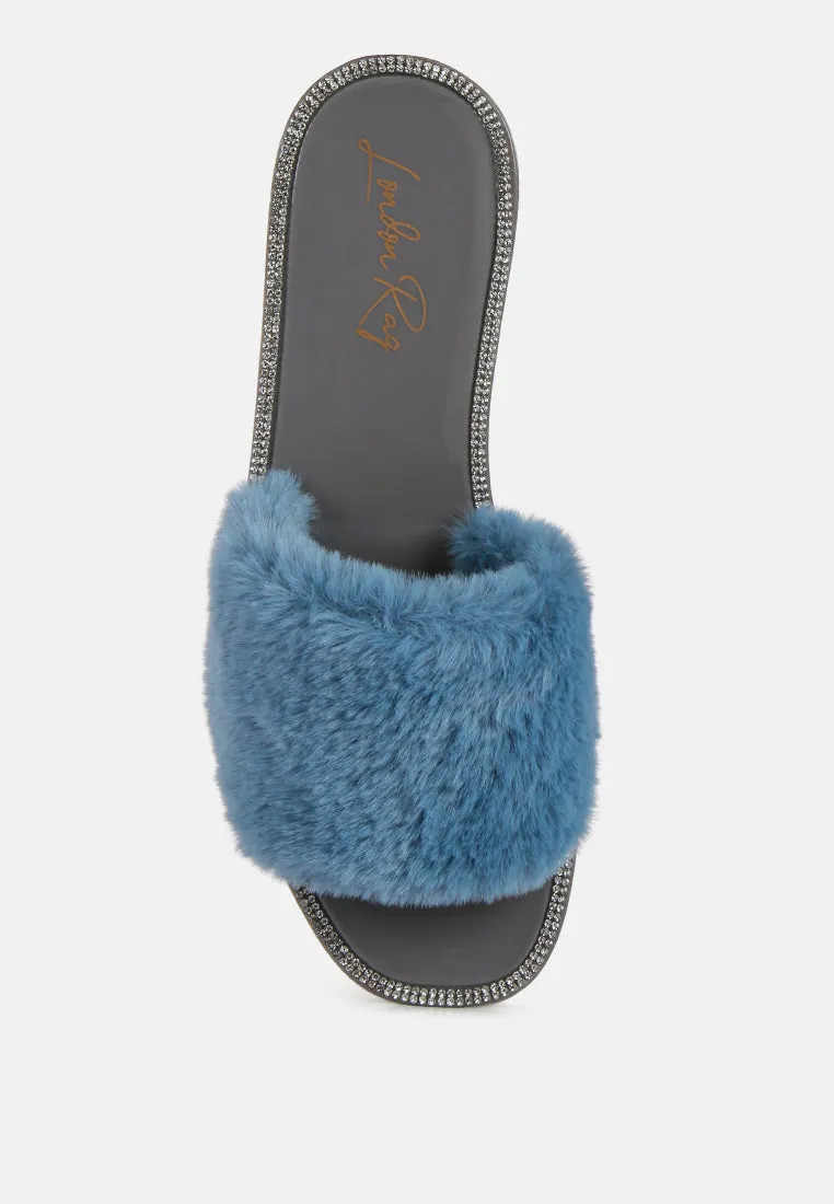 Geese Faux Fur Diamante Detail Jelly Flats by London Rag