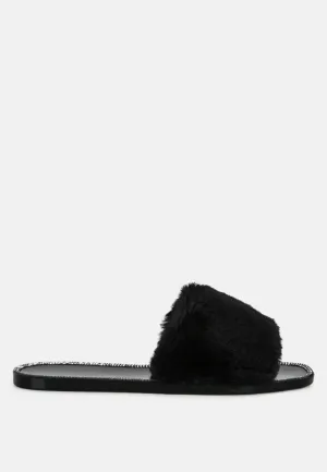 Geese Faux Fur Diamante Detail Jelly Flats by London Rag