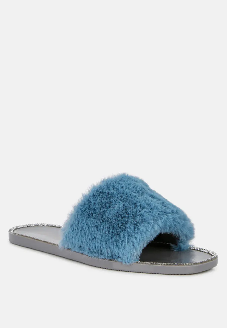 Geese Faux Fur Diamante Detail Jelly Flats by London Rag