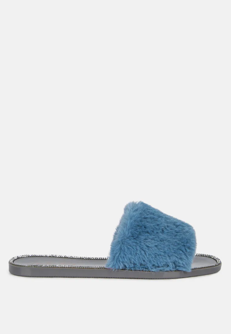 Geese Faux Fur Diamante Detail Jelly Flats by London Rag