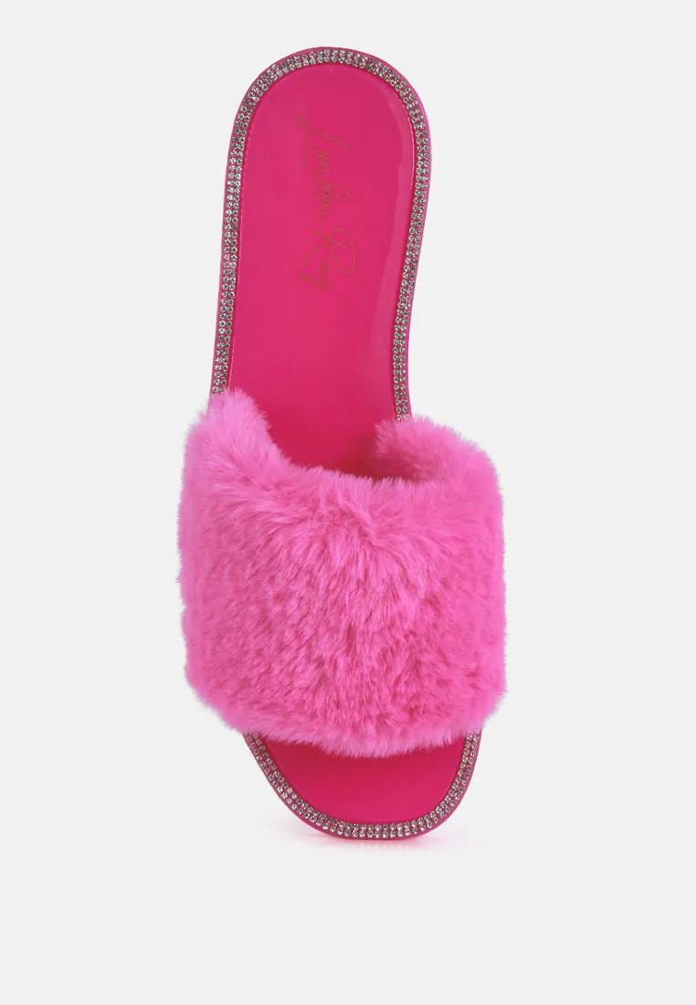 Geese Faux Fur Diamante Detail Jelly Flats by London Rag