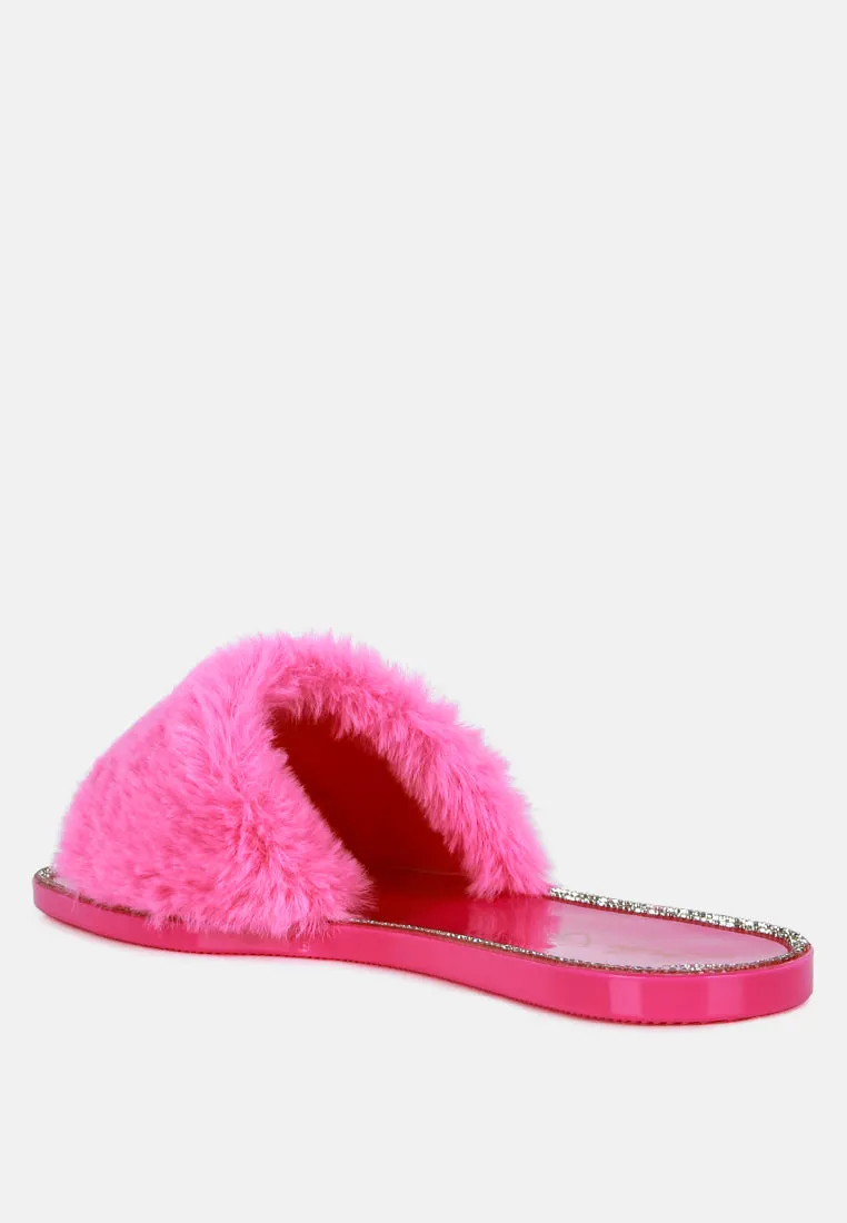 Geese Faux Fur Diamante Detail Jelly Flats by London Rag