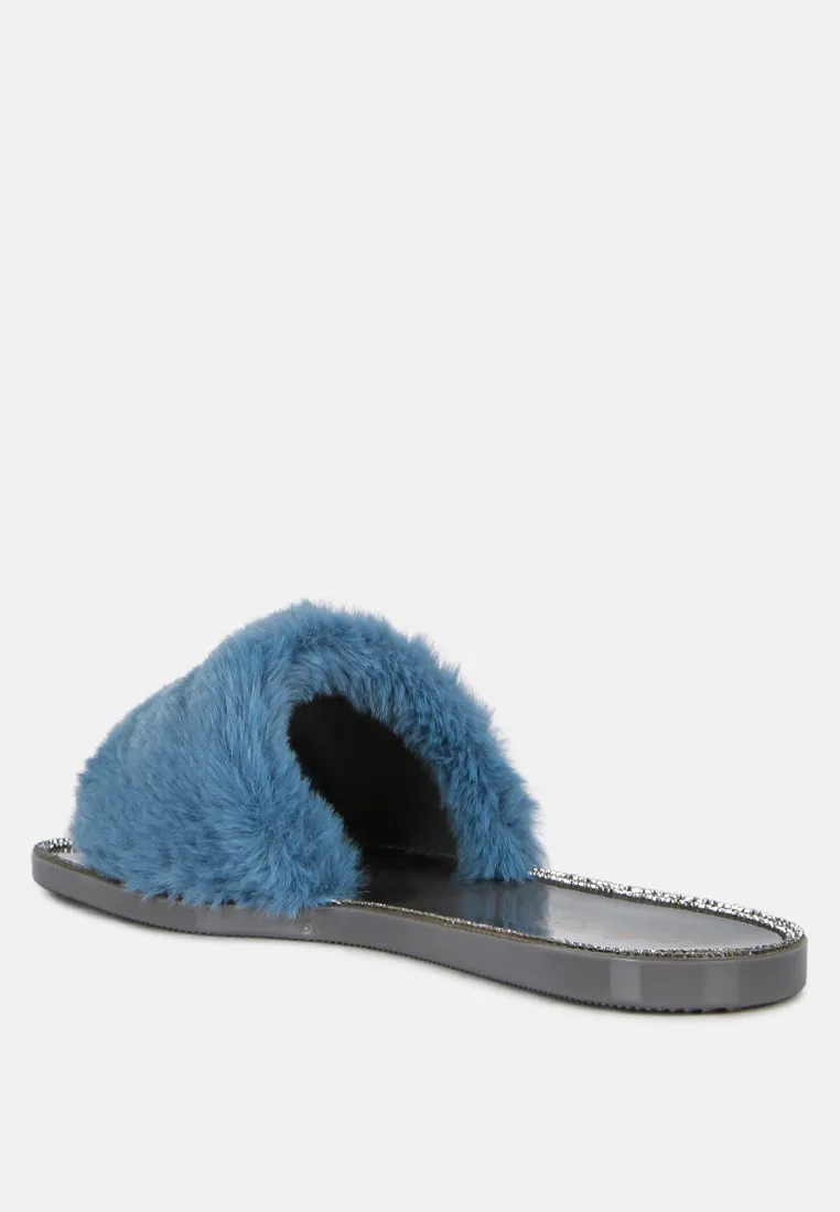 Geese Faux Fur Diamante Detail Jelly Flats by London Rag
