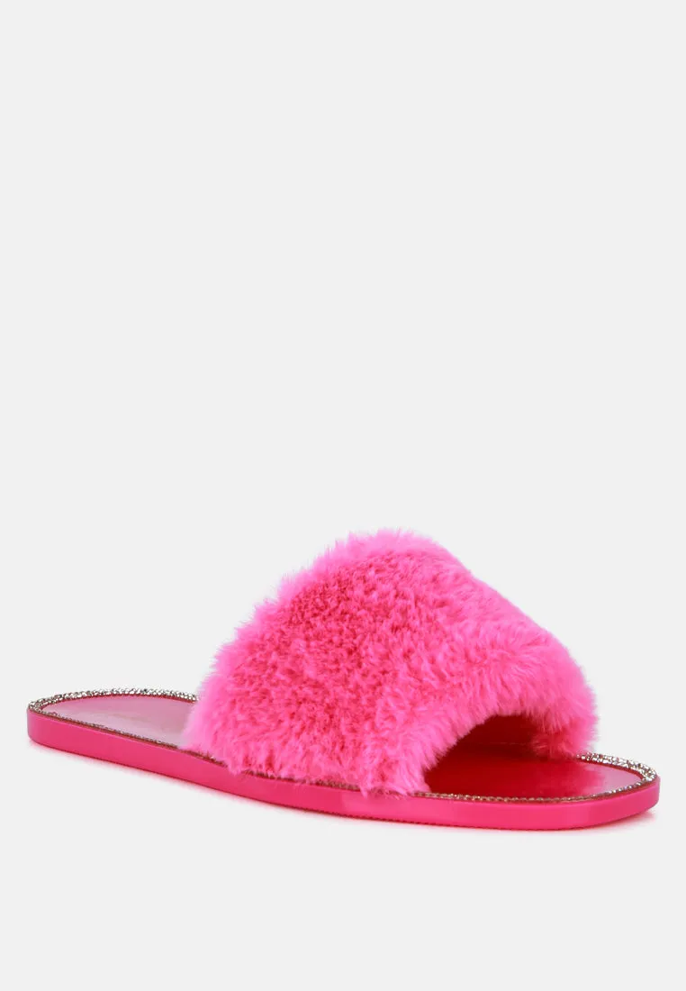 Geese Faux Fur Diamante Detail Jelly Flats by London Rag