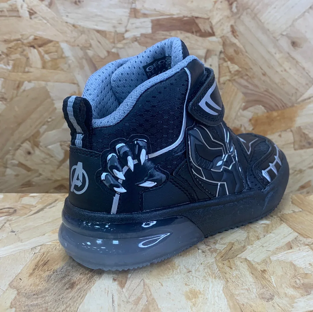 Geox Kids Marvel Black Panther Light Up High Top Trainers - Black / Silver