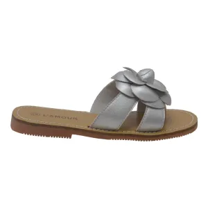 Girls Silver Flower Accent Thong Trendy Sandals 7-10 Toddler