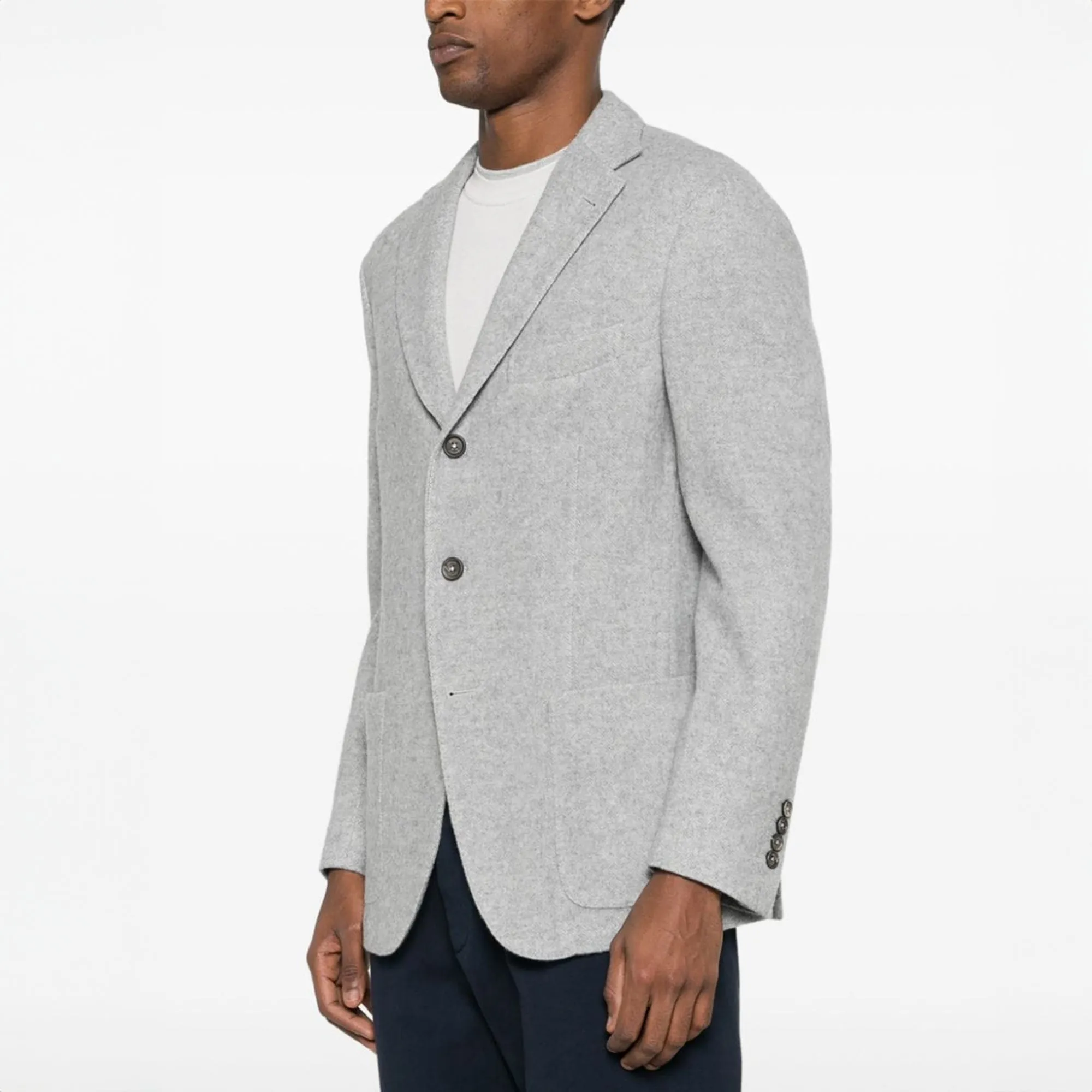 Gray Mélange Herringbone Wool-Cashmere Contemporary Sport Jacket - ELEVENTY