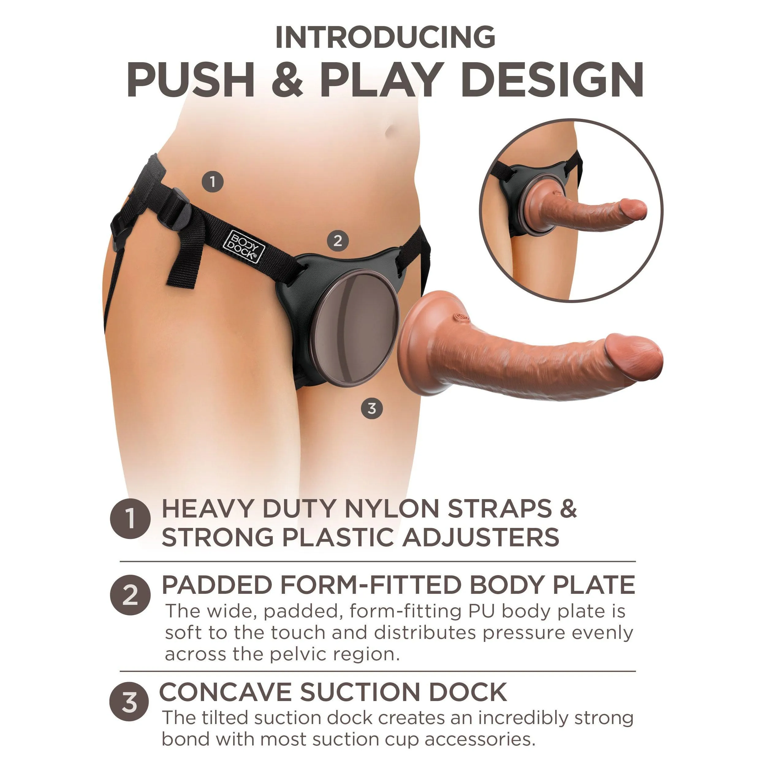 King Cock Elite Comfy Silicone Body Dock Kit -  Harness and 7 Inch Dildo - Tan