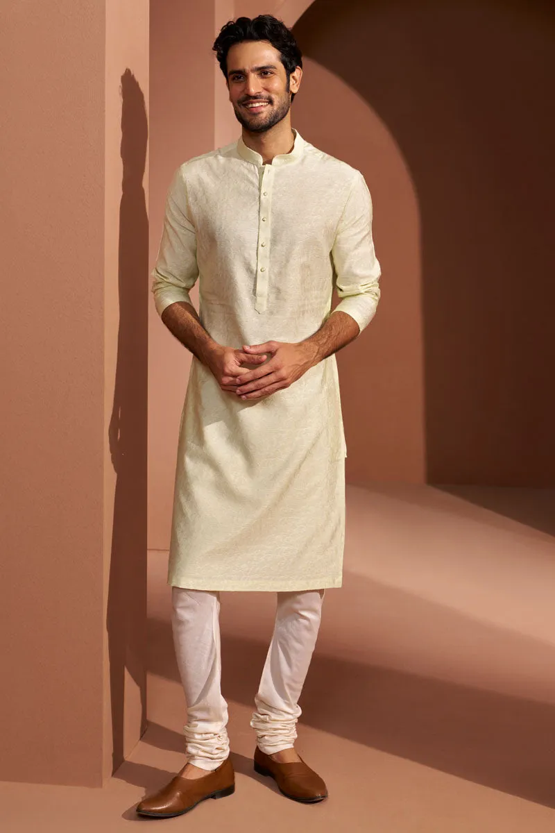 Light Green Floral Self Jacquard Kurta Set