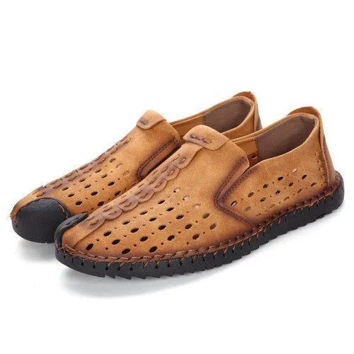 Men Vintage Hand Stitching Hole Breathable Soft Casual Casual Loafers
