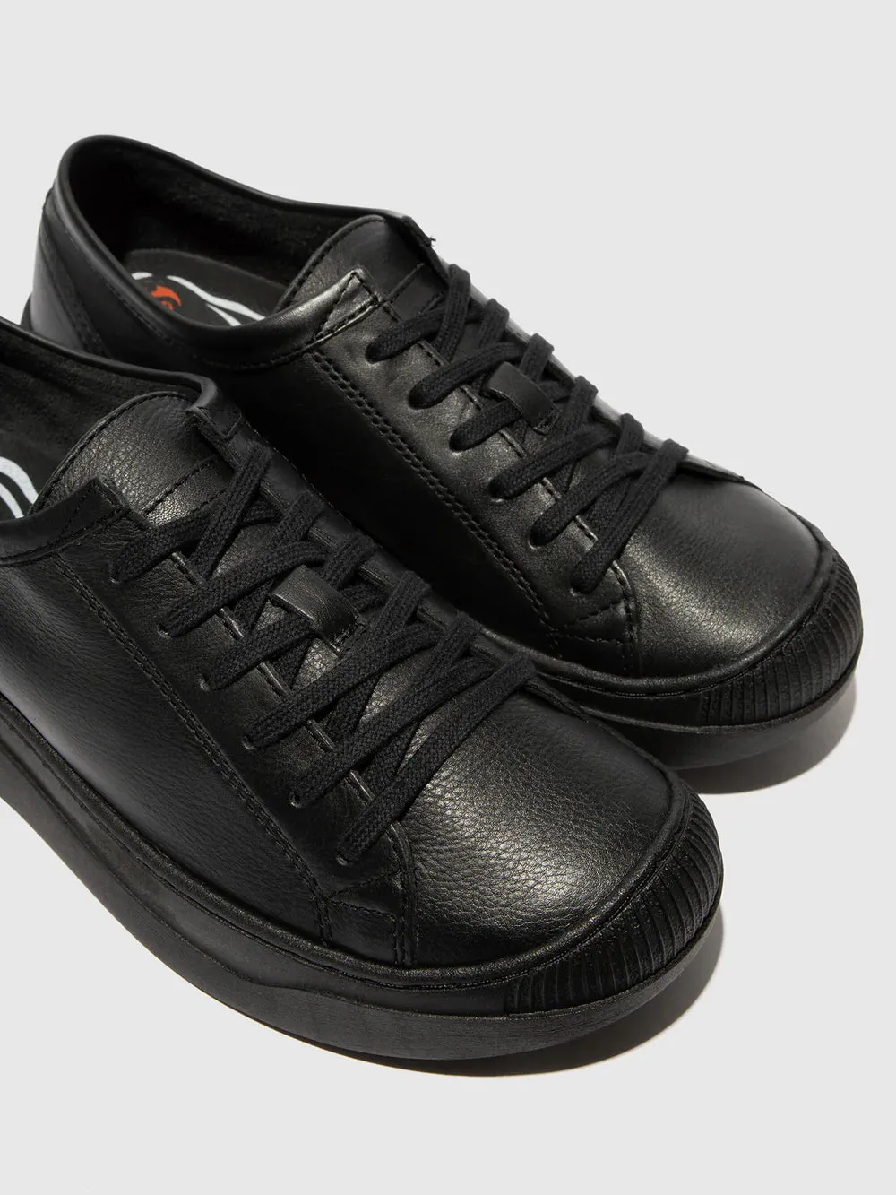Softinos Women's APUR771SOF Leather Lace-up Trainers Black