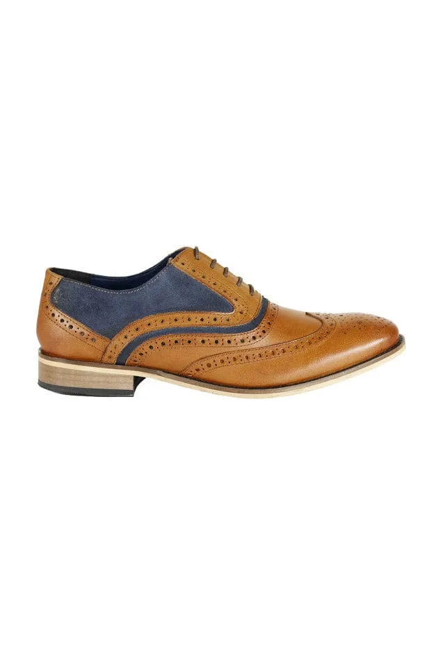 Spencer Leather Brogues - Tan/Navy
