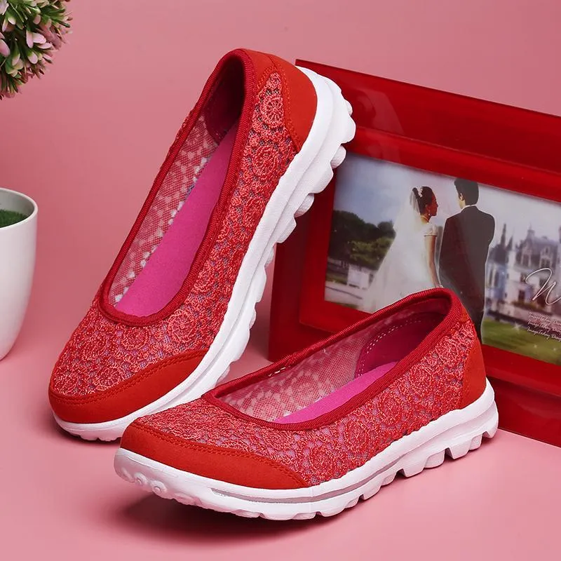 Women Casual Breathable Hollow Lace Flats Shoes