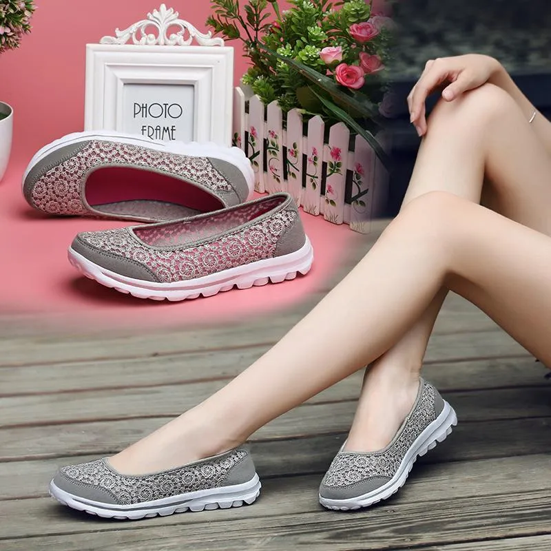 Women Casual Breathable Hollow Lace Flats Shoes