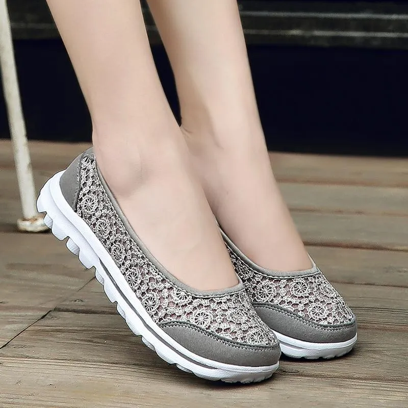 Women Casual Breathable Hollow Lace Flats Shoes