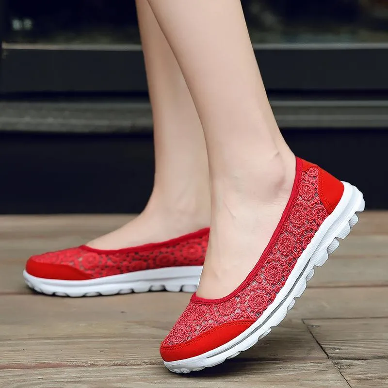 Women Casual Breathable Hollow Lace Flats Shoes
