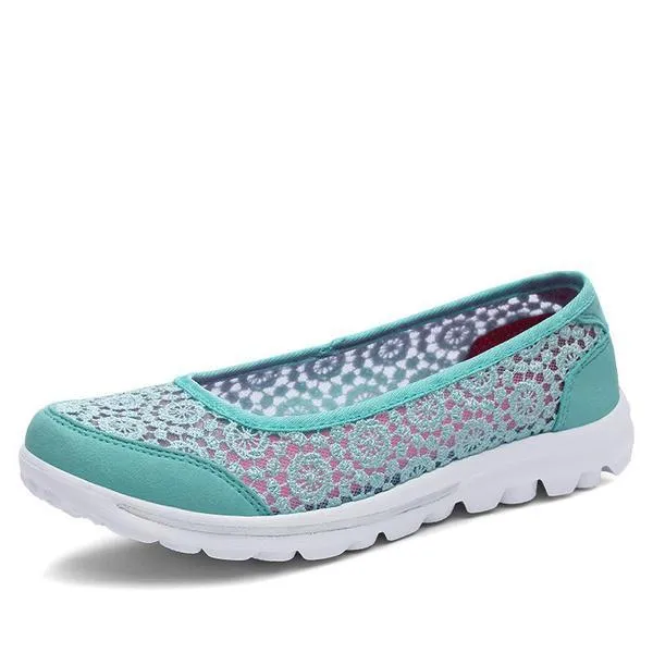 Women Casual Breathable Hollow Lace Flats Shoes